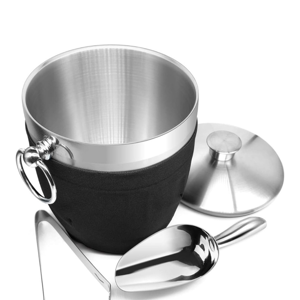 Double-Wall insulated Stainless Steel Ice Bucket with Scoop and Tongs
